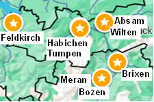 Karte der Standorte der Grassmayr-Giessereien